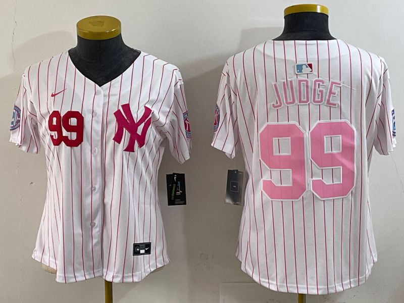 Women 2025 New York Yankees #99 Judge White Stripe Joint Name Nike MLB Jersey style 6202->women mlb jersey->Women Jersey